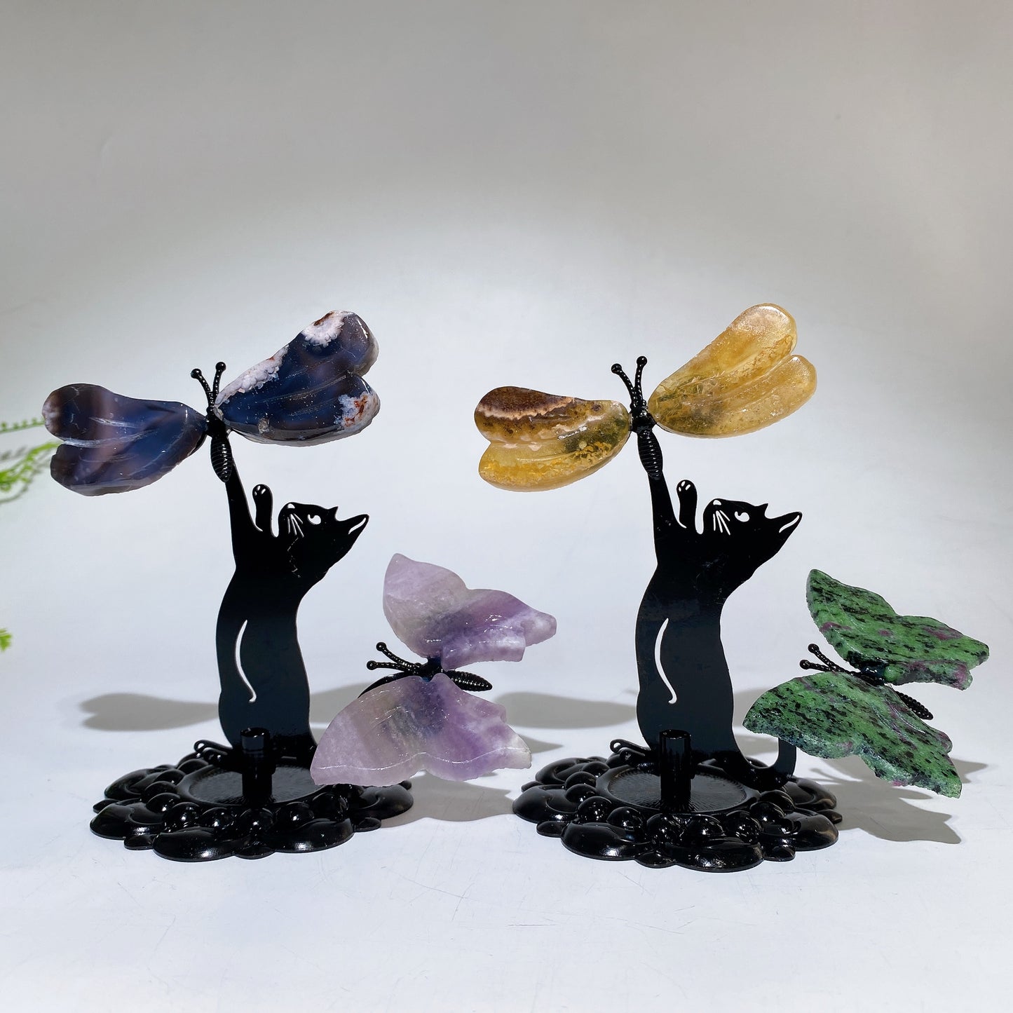 12cm Mixed Crystal Cat Catching Dragonfly Butterfly Crystal Healing Bulk Wholesale