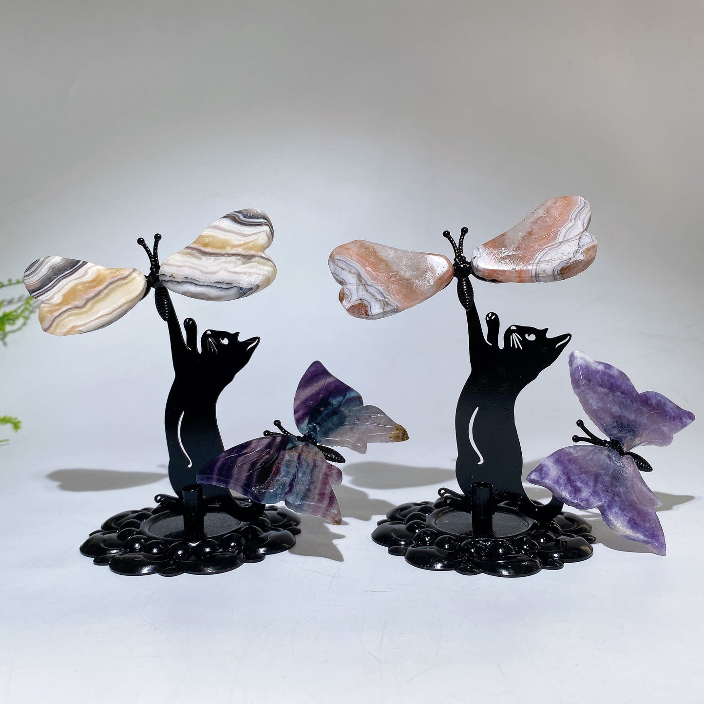 12cm Mixed Crystal Cat Catching Dragonfly Butterfly Crystal Healing Bulk Wholesale