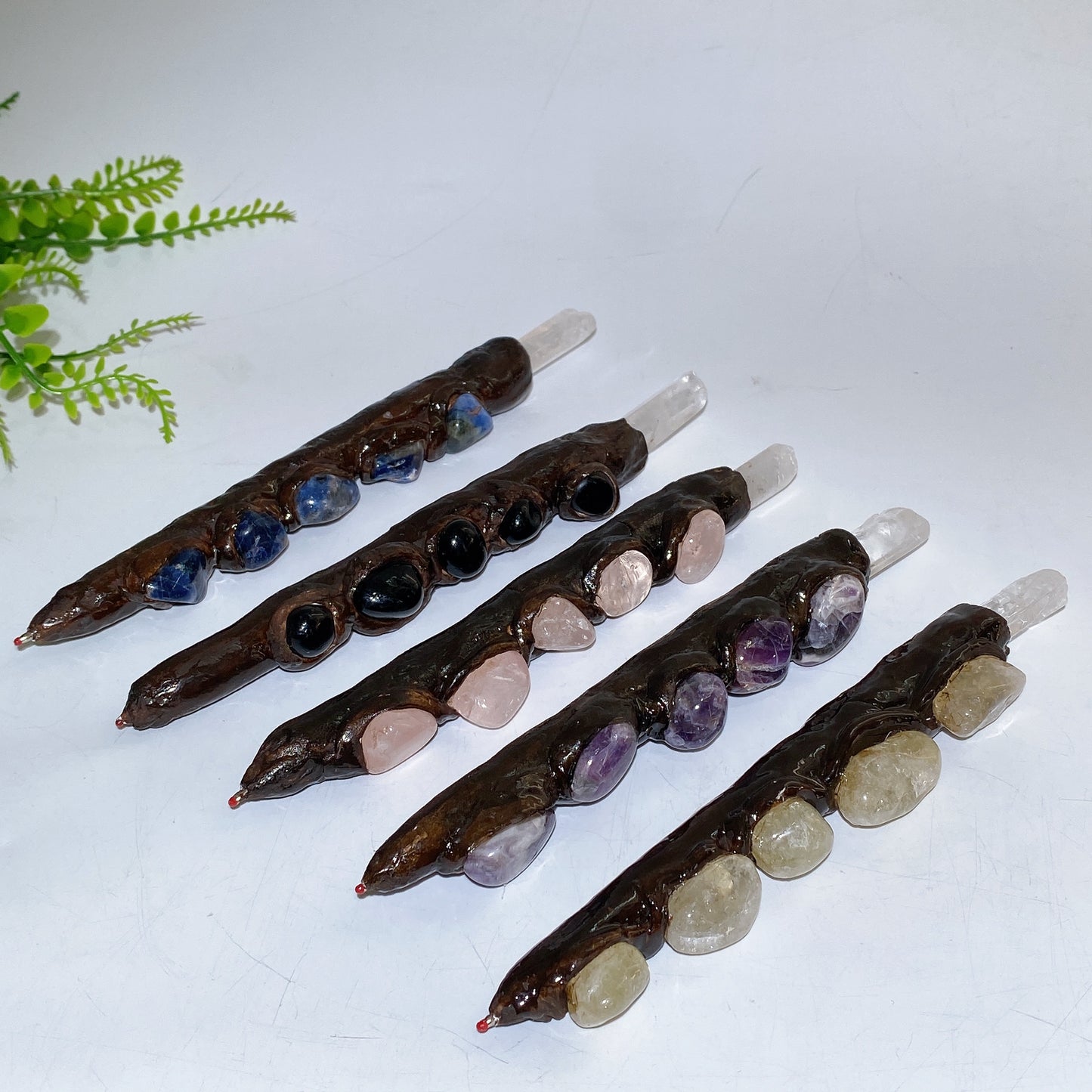 Crystal Branch Design Pen with Clear Quartz Stick on Top Crystal Healing Bulk Wholesale