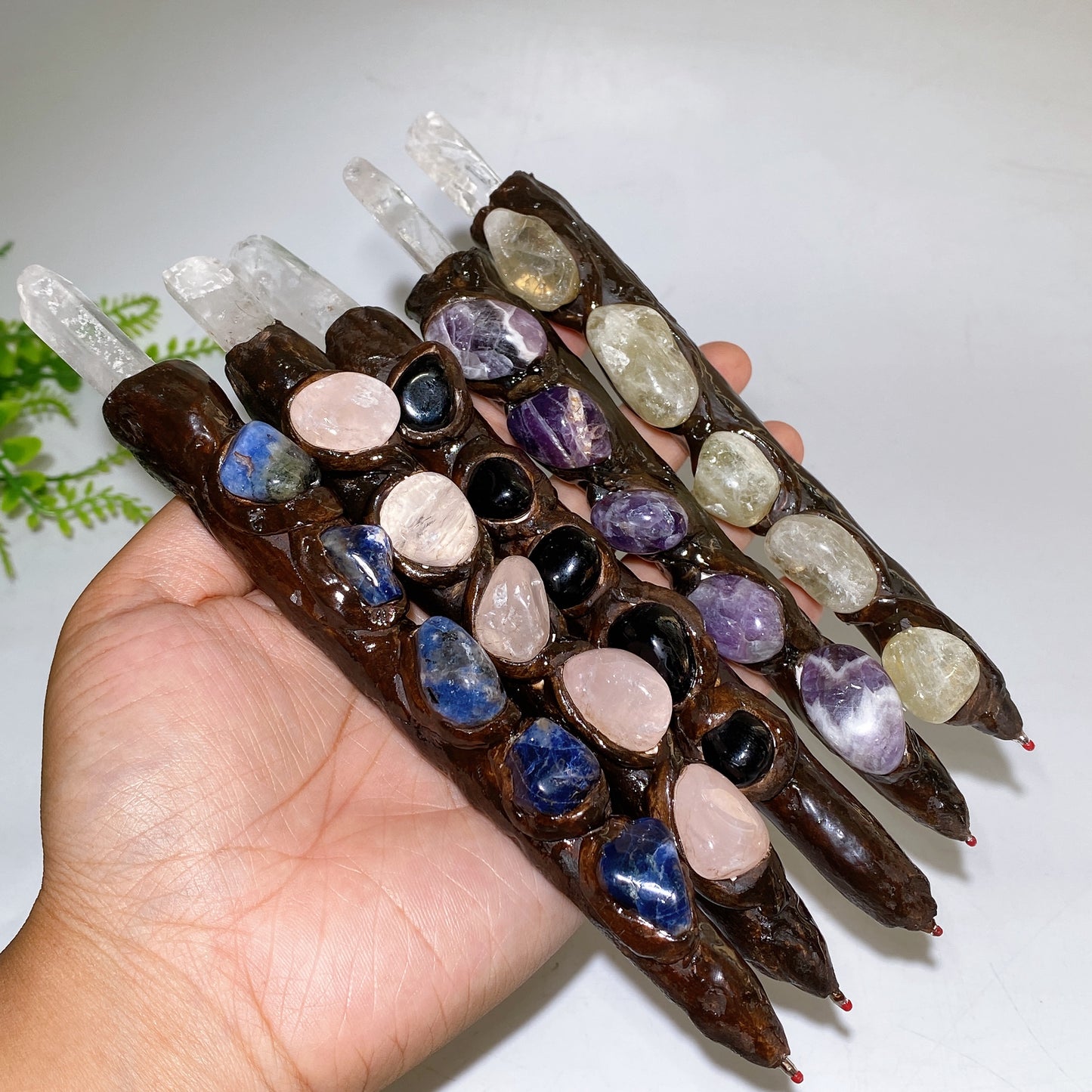 Crystal Branch Design Pen with Clear Quartz Stick on Top Crystal Healing Bulk Wholesale