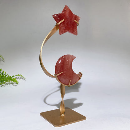 Crystal Star Moon Carving with Stand Crystal Healing Bulk Wholesale