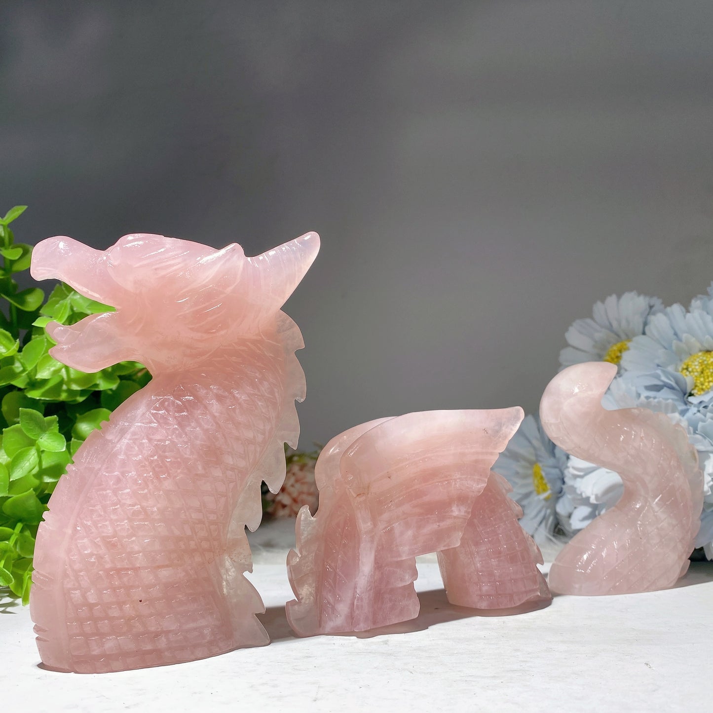 8.6" Three-piece Crystal Dragon Carvings Bulk Wholesale