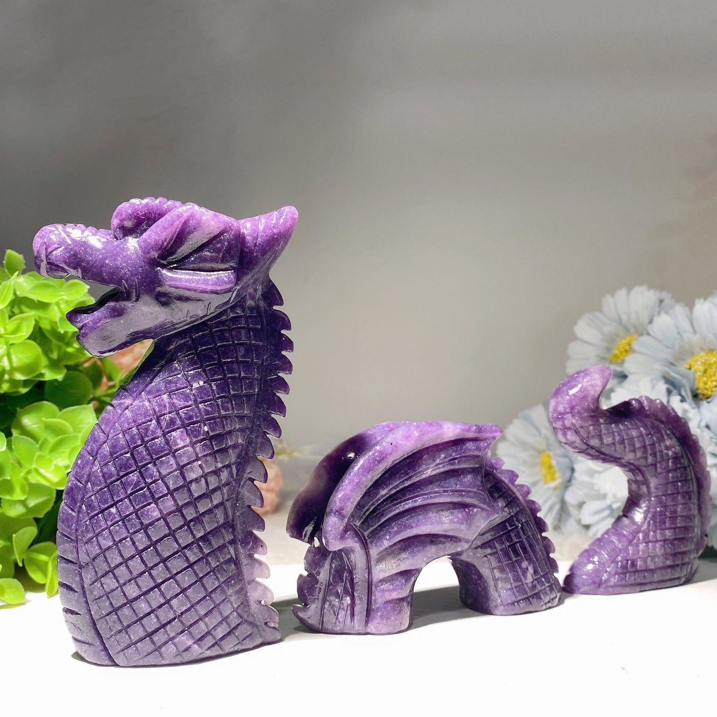 8.6" Three-piece Crystal Dragon Carvings Bulk Wholesale