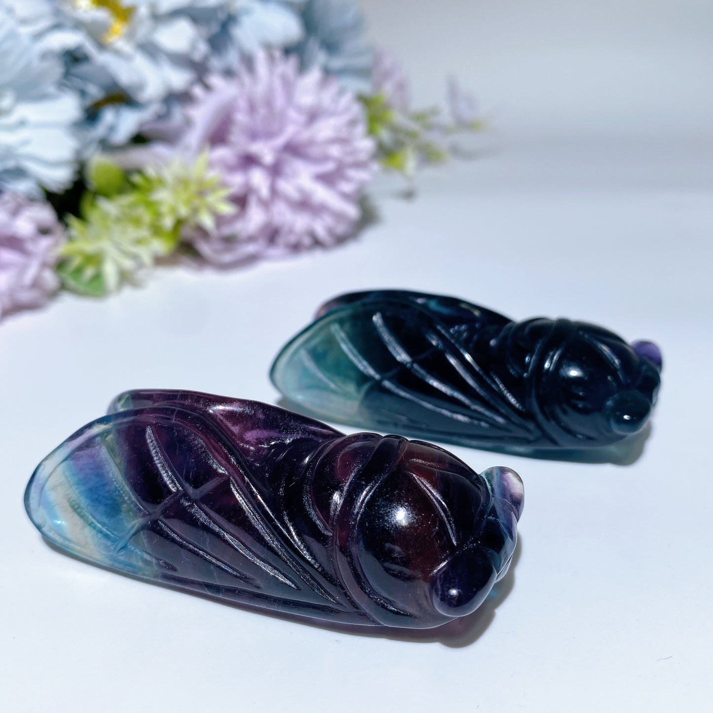 2.7" Rainbow Fluorite Cicada Carving Crystal Healing Bulk Wholesale
