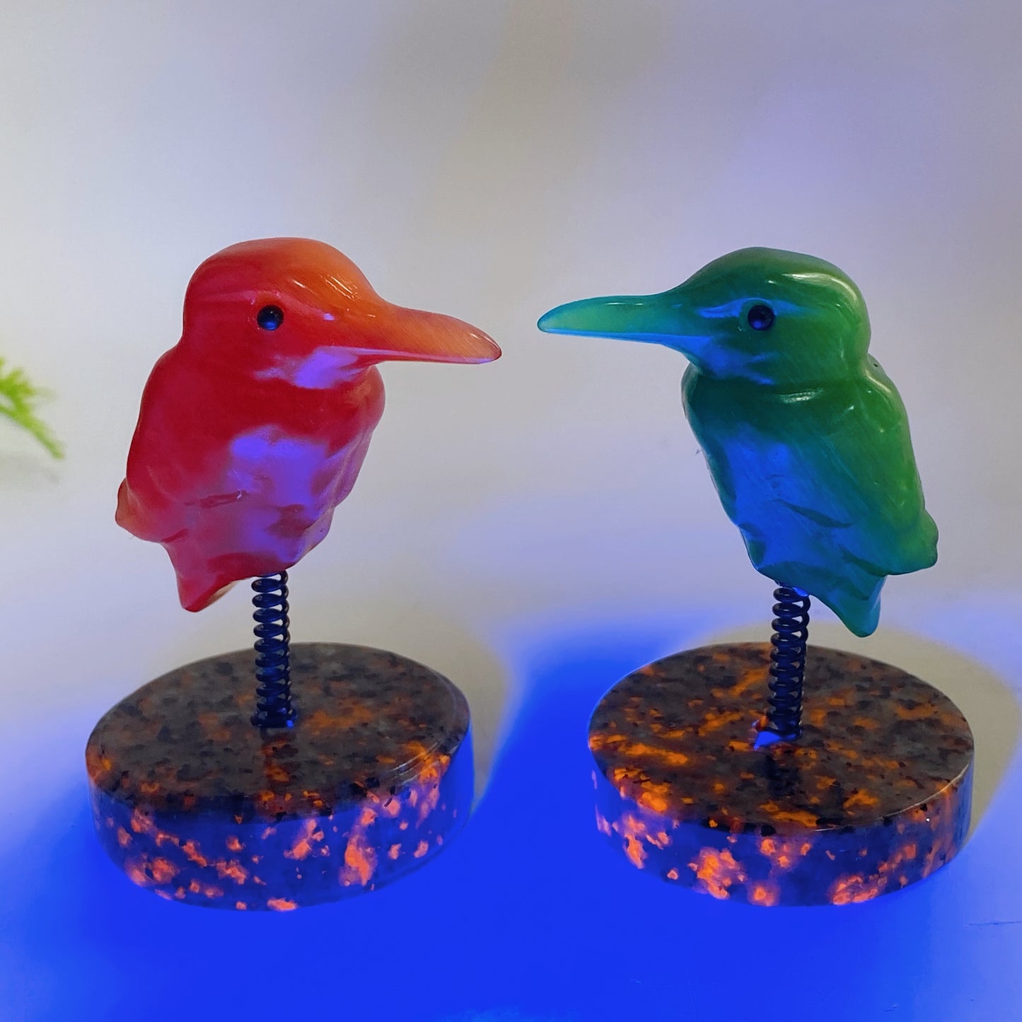 Cat's Eye Hummingbird on Spring with UV Reactive Yooperlite Base Free Form Crystal Healing Bulk Wholesale