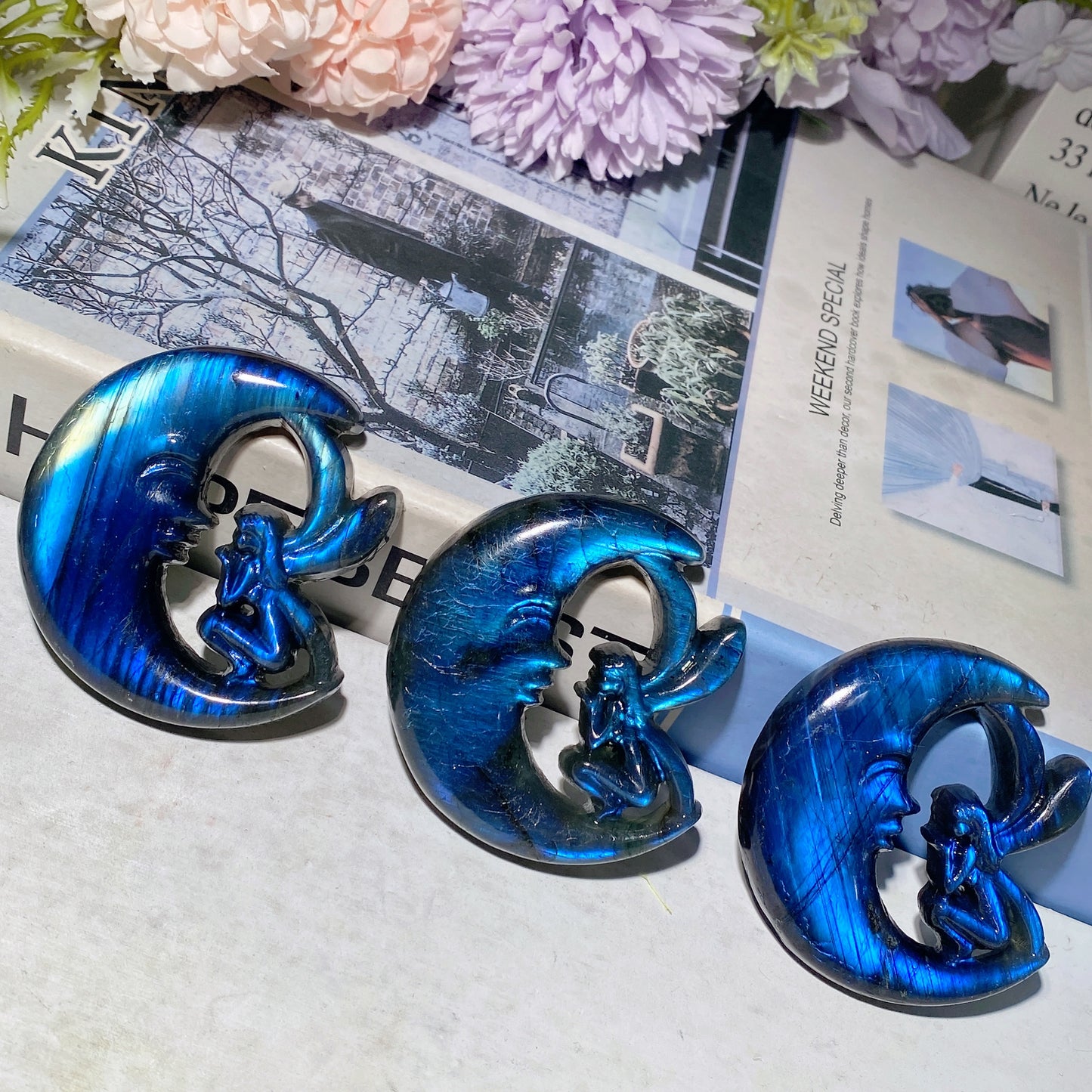 2.3" Labradorite Moon Fairy Carvings Bulk Wholesale