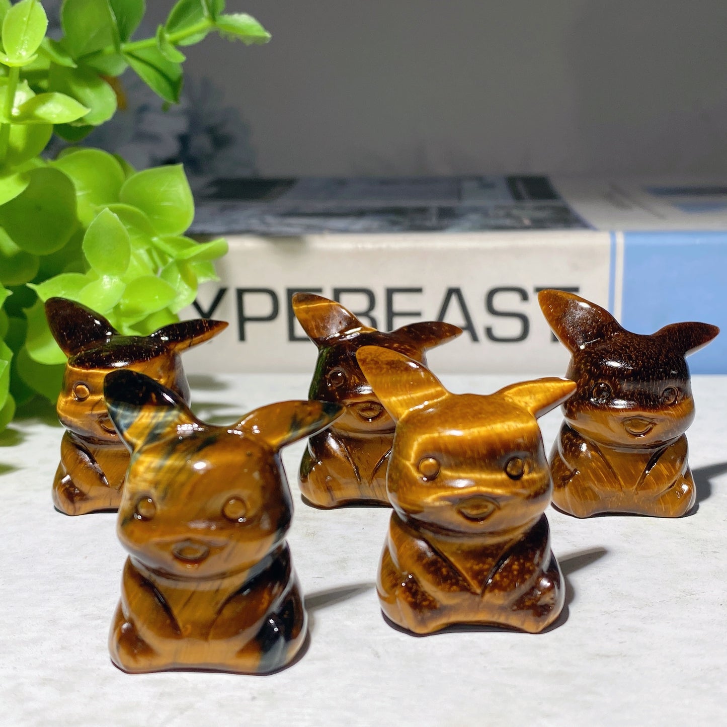 1.3" Yellow Tiger Eye Orange Calcite Pikachu Carvings Bulk Wholesale
