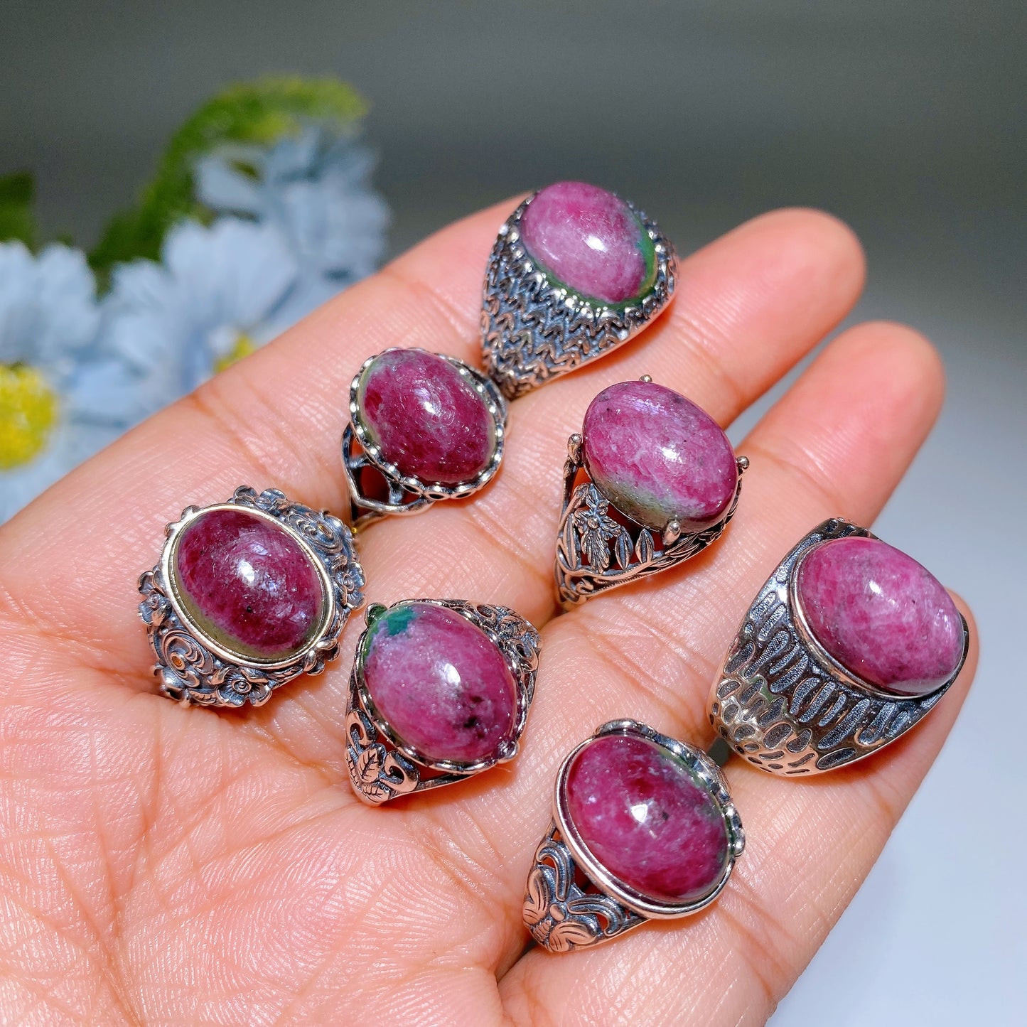 S925 UV Reactive Ruby Ring Crystal Healing Bulk Wholesale