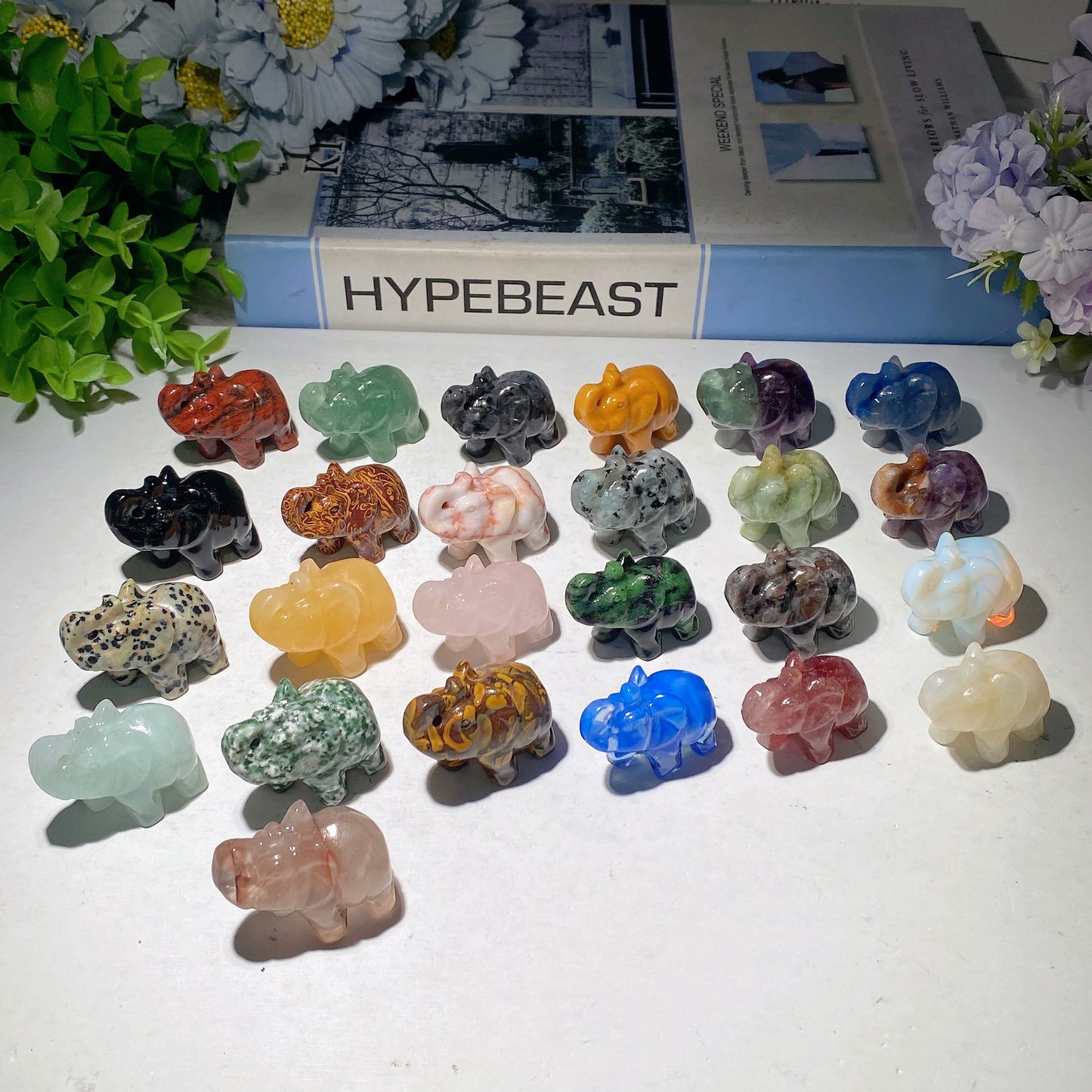 1.5" Mixed Crystal Mini Elephant Carvings Bulk Wholesale