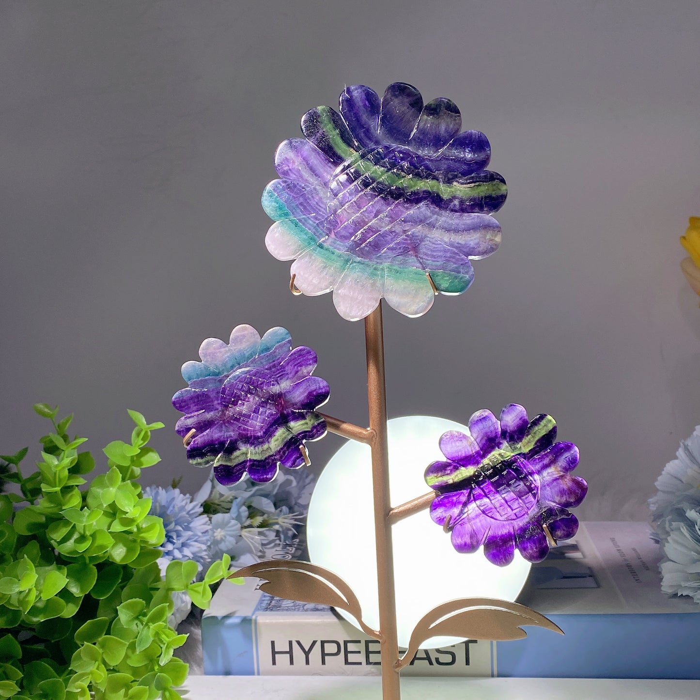 30cm Mixed Crystal Sun Flower Carvings with Stand Bulk Wholesale