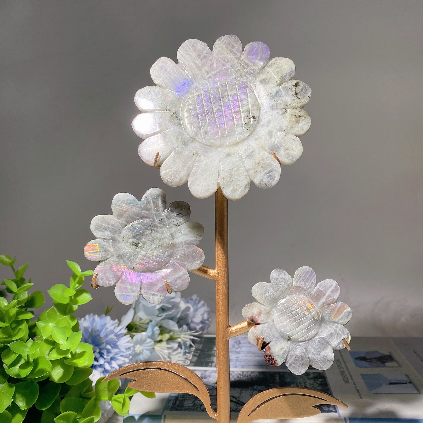 30cm Mixed Crystal Sun Flower Carvings with Stand Bulk Wholesale