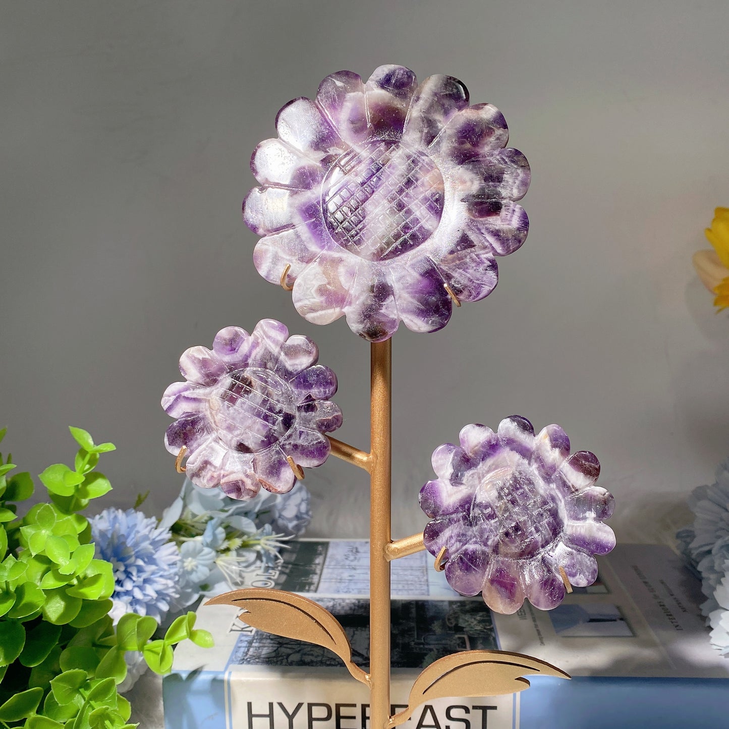 30cm Mixed Crystal Sun Flower Carvings with Stand Bulk Wholesale