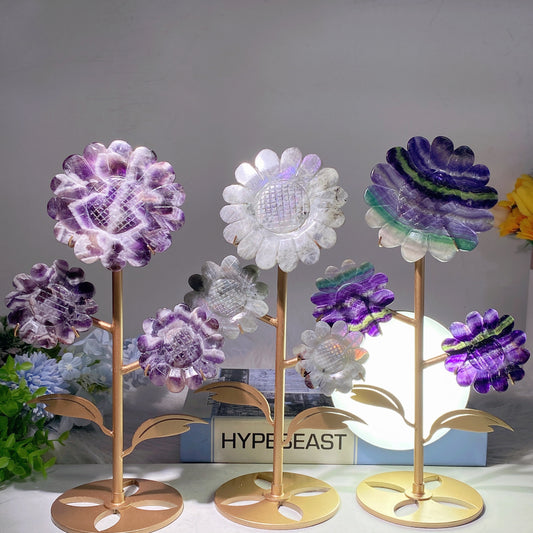 30cm Mixed Crystal Sun Flower Carvings with Stand Bulk Wholesale