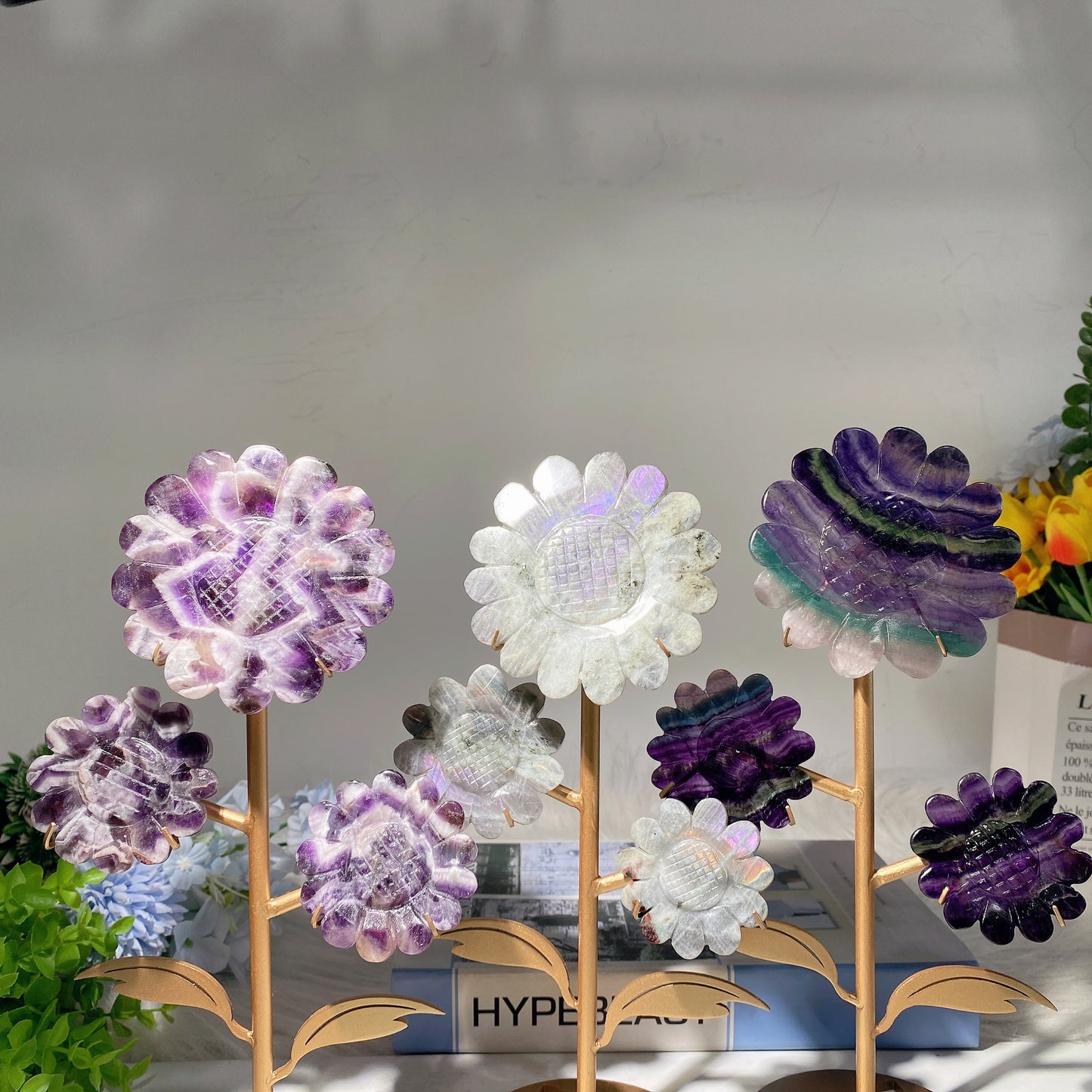 30cm Mixed Crystal Sun Flower Carvings with Stand Bulk Wholesale