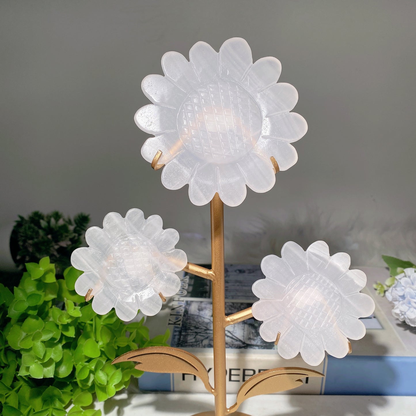 30cm Mixed Crystal Sun Flower Carvings with Stand Bulk Wholesale