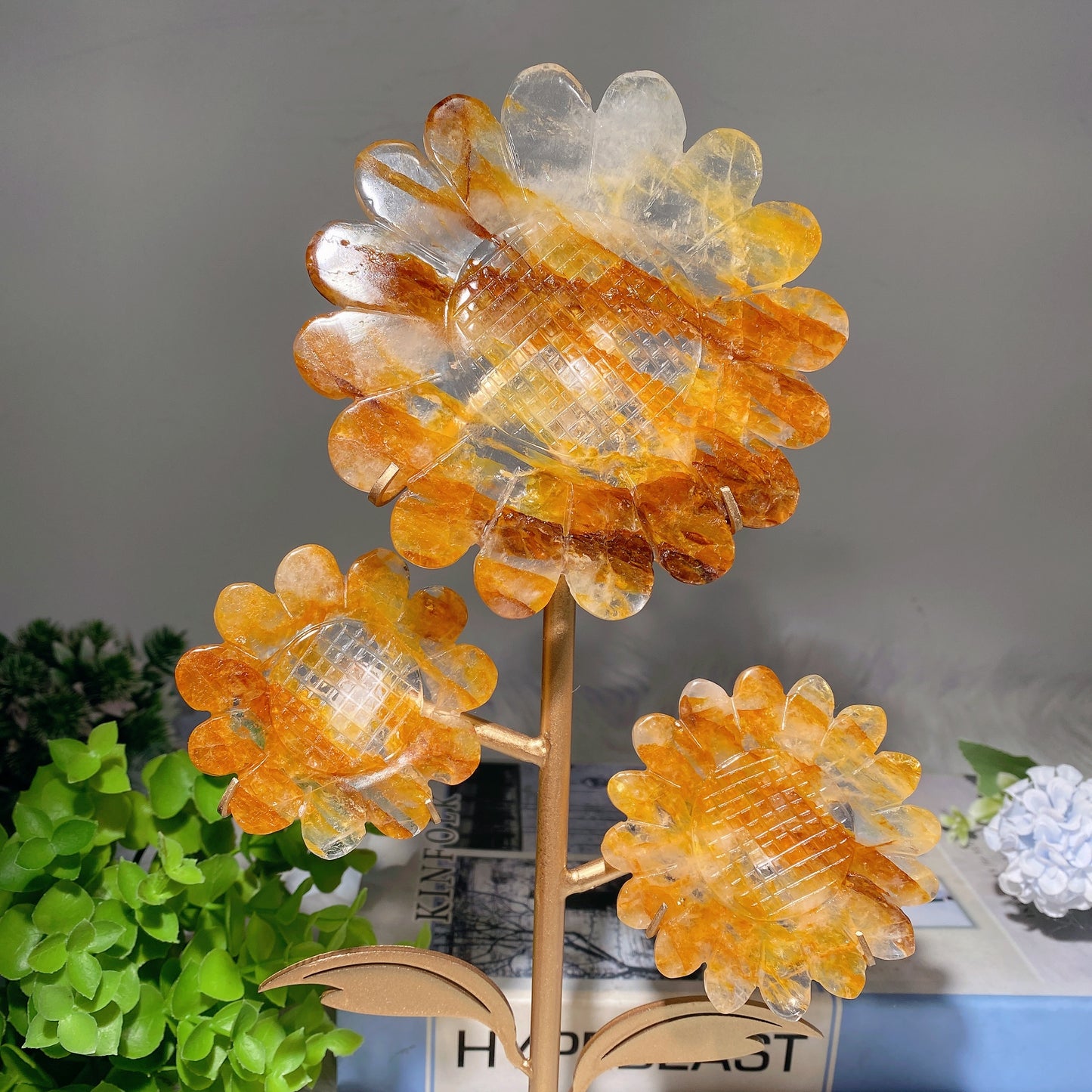 30cm Mixed Crystal Sun Flower Carvings with Stand Bulk Wholesale