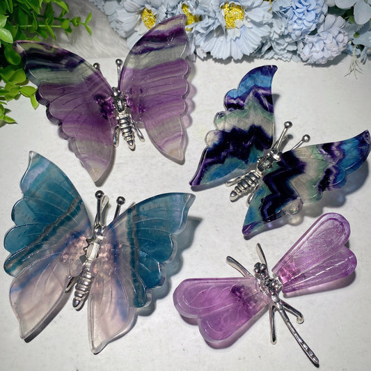 4.0"-4.8‘’ Fluorite Butterfly Dragonfly Carvings Bulk Wholesale
