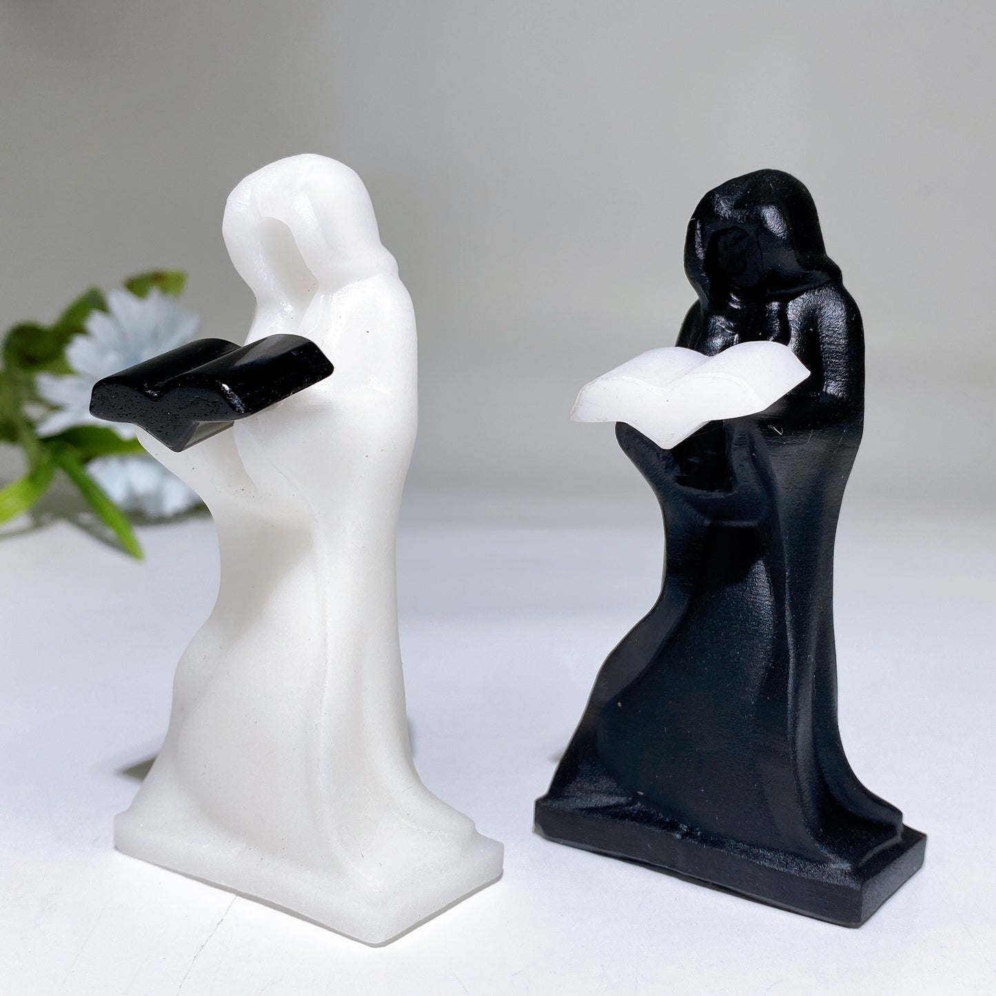 3.8" White Jade Black Obsidian The Death Carving Crystal Healing Bulk Wholesale