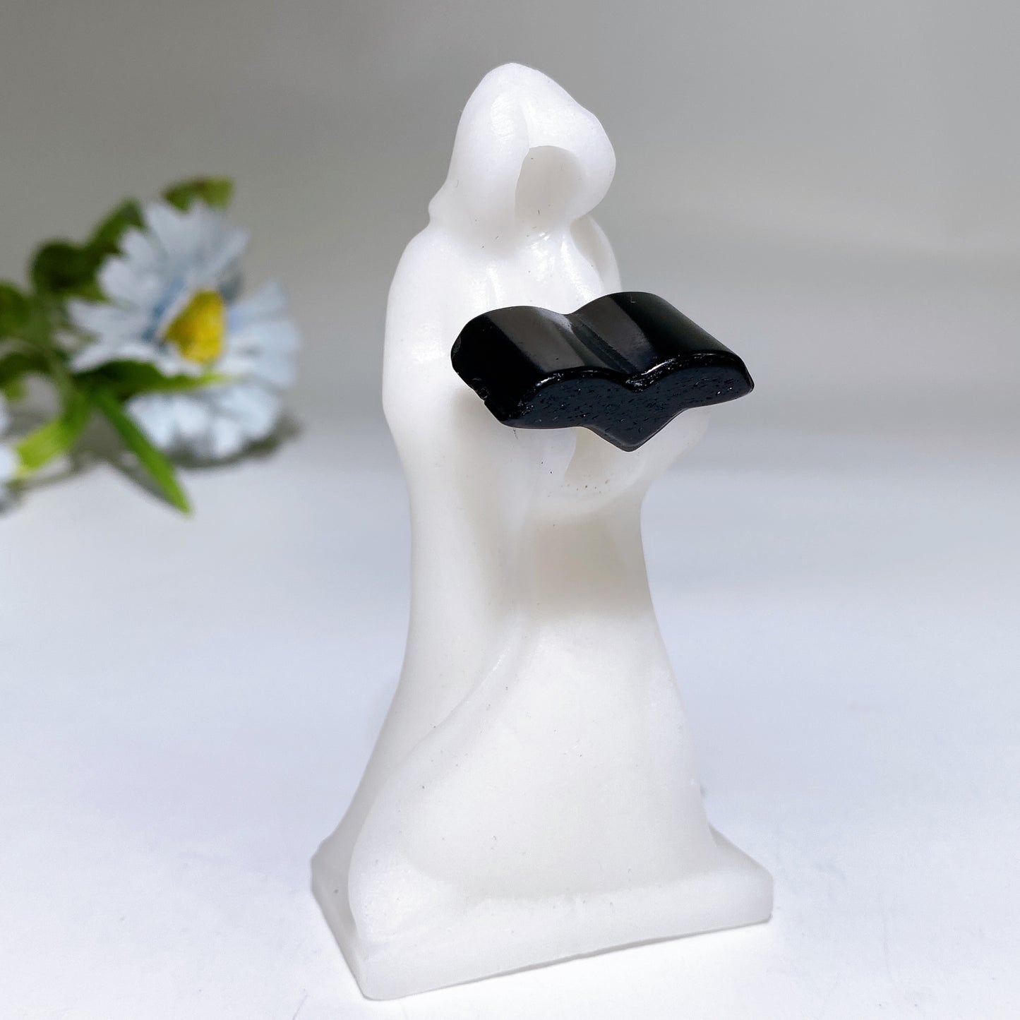 3.8" White Jade Black Obsidian The Death Carving Crystal Healing Bulk Wholesale