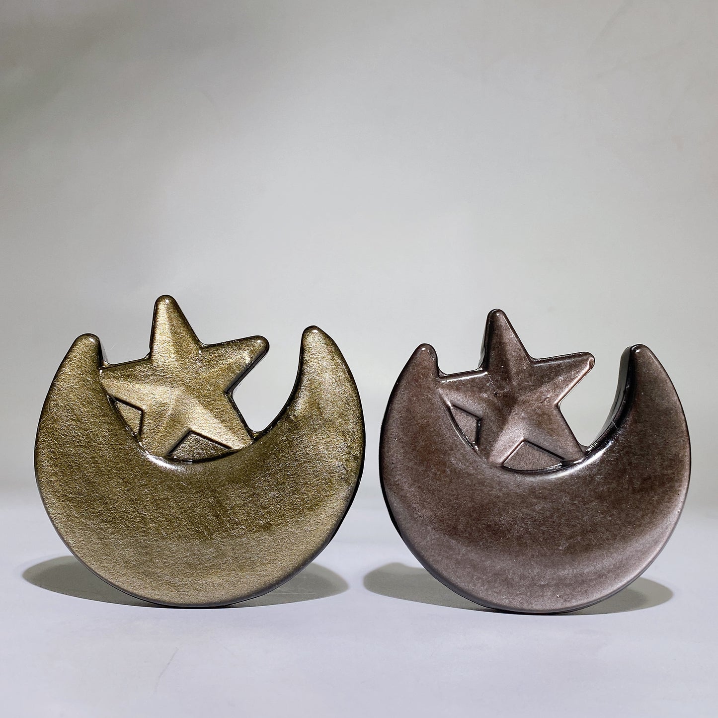 3.3" Golden Obsidian Silver Obsidian Moon & Star Carving Crystal Healing Bulk Wholesale