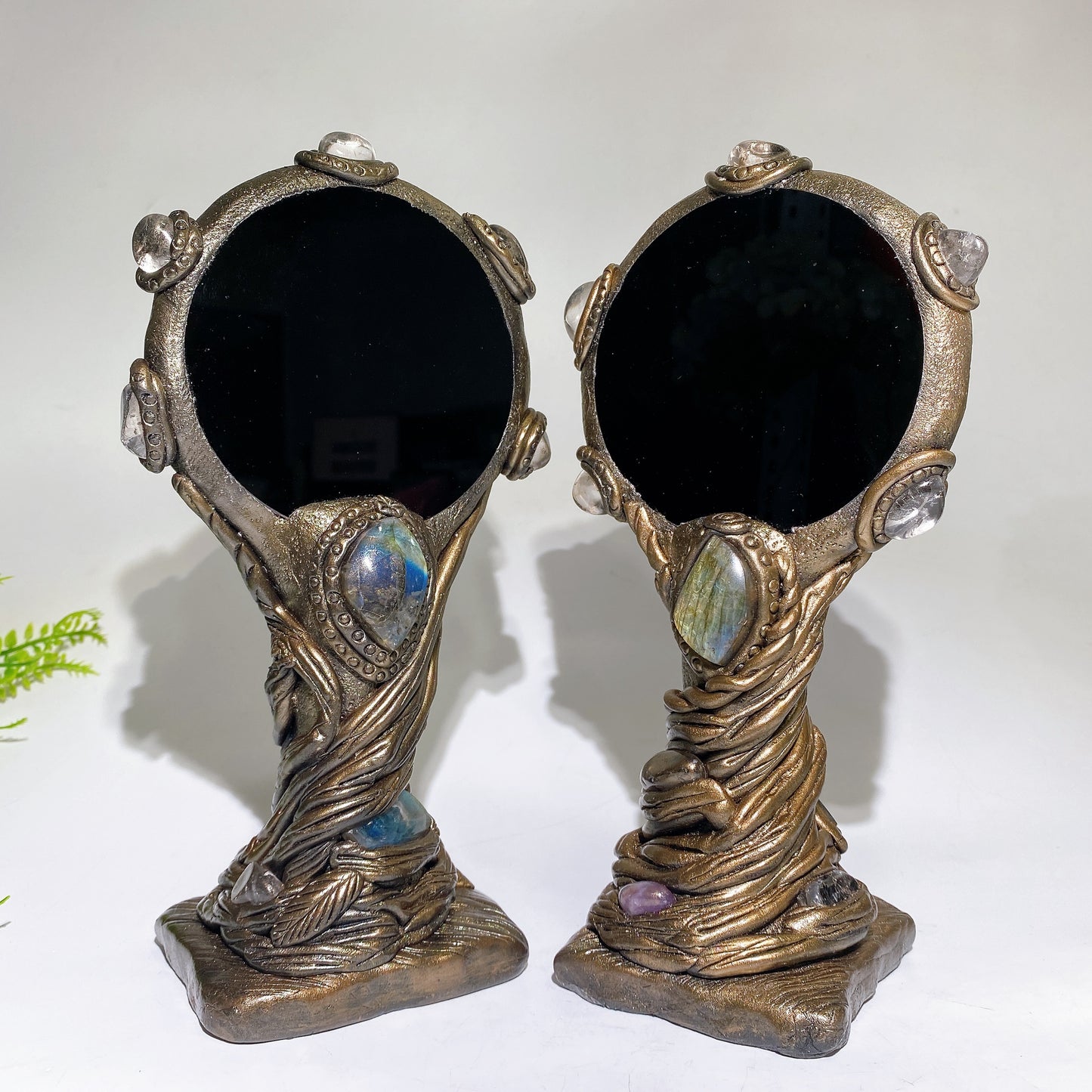 23cm Natural Black Obsidian Magic Mirror with Resin Handle Crystal Healing Bulk Wholesale