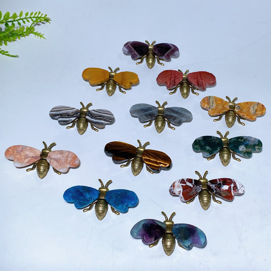 2.2" Crystal Natural Bee Carving with Metal Body Crystal Healing Bulk Wholesale