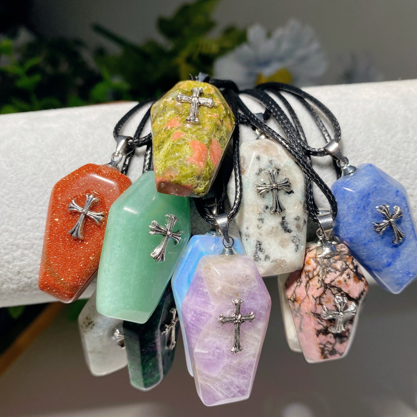 1.2" Mixed Crystal Coffin Pendant Necklace Bulk Wholesale