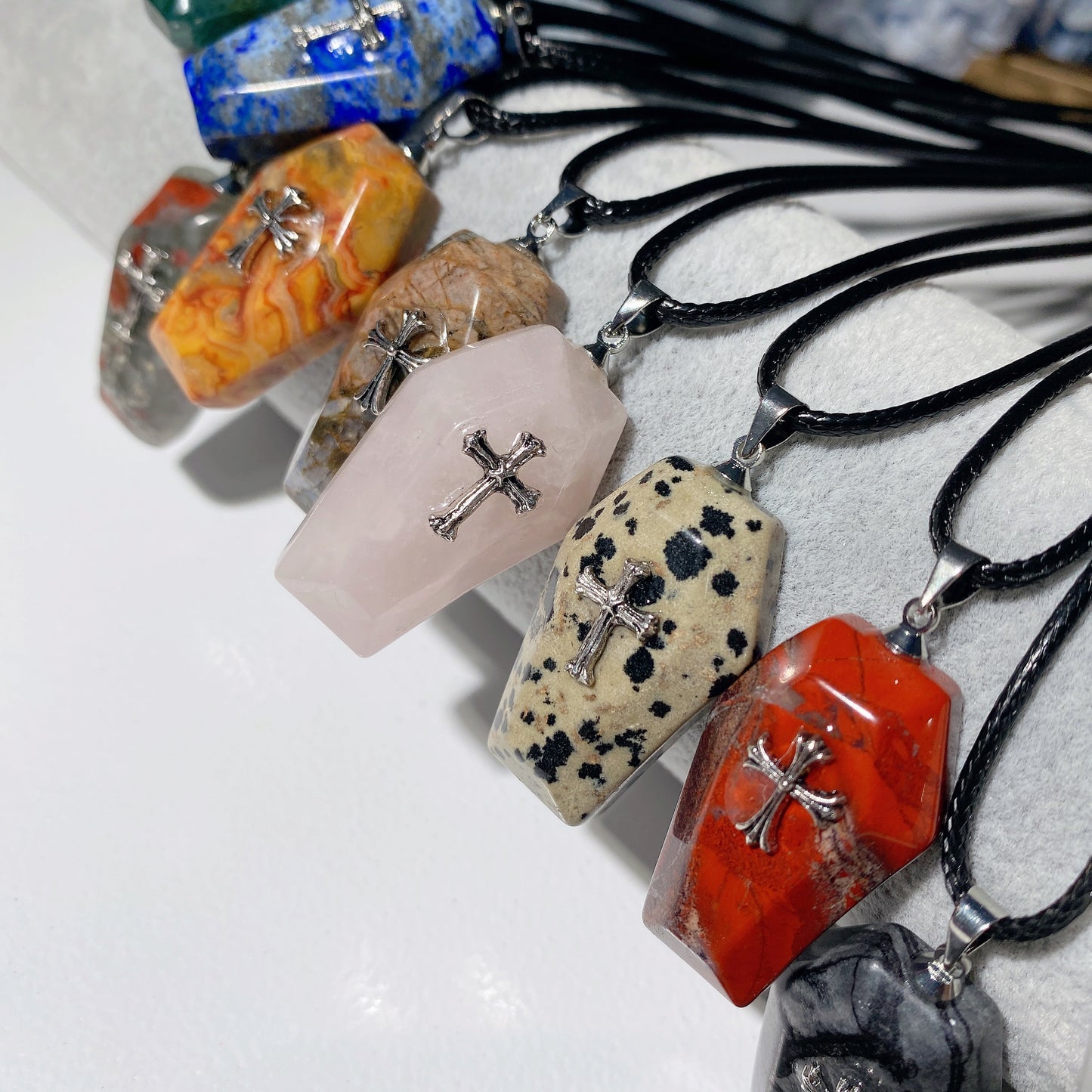1.2" Mixed Crystal Coffin Pendant Necklace Bulk Wholesale