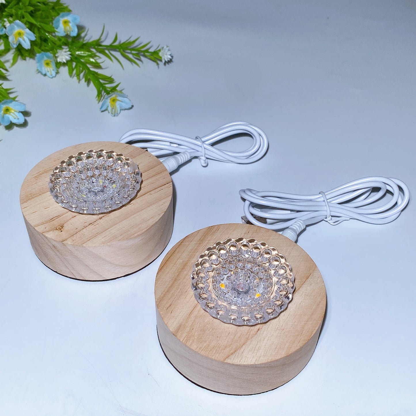 Wooden Lamp Spinning Stand with USB Crystal Healing Bulk Wholesale