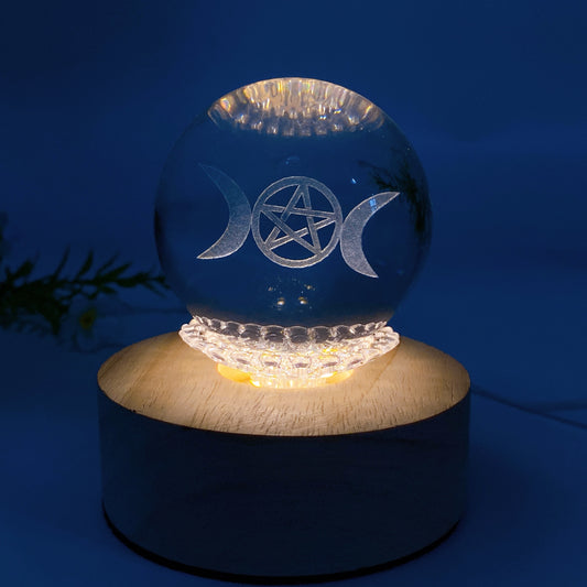 Wooden Lamp Spinning Stand with USB Crystal Healing Bulk Wholesale