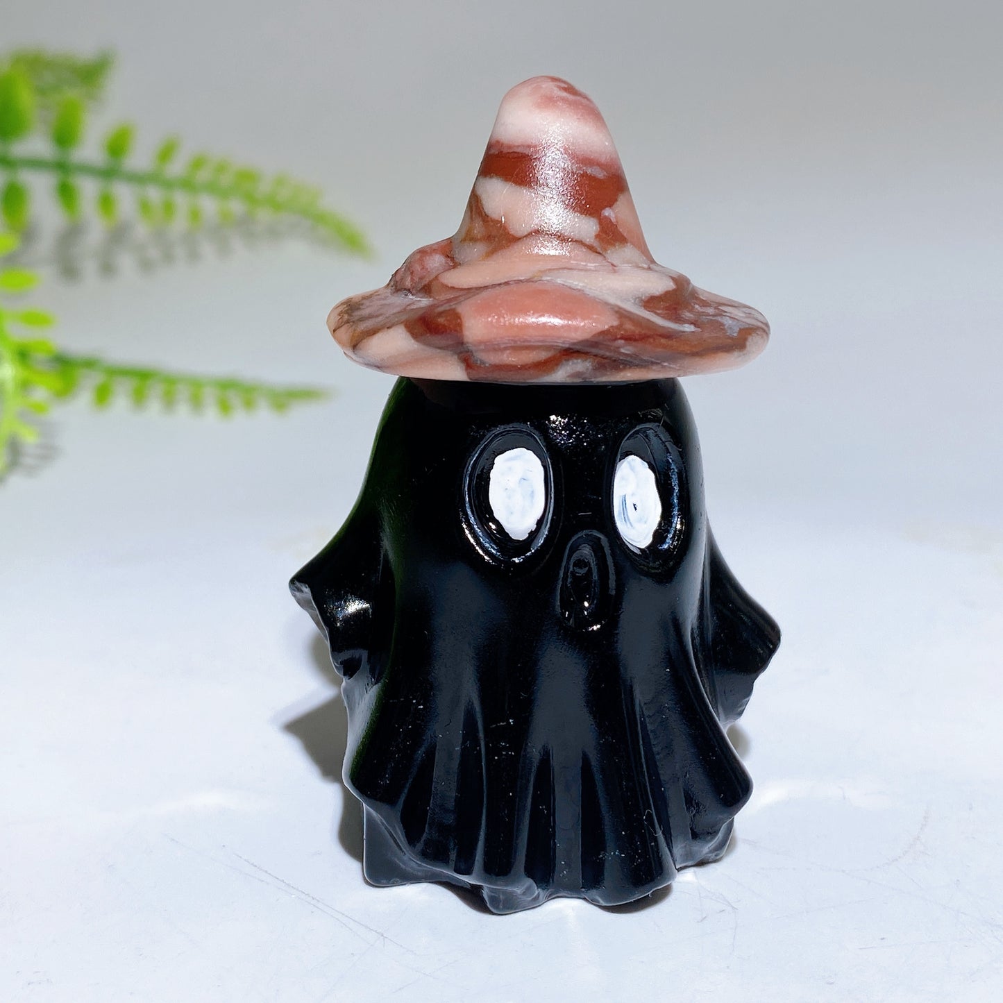 2.2" Natural Obsidian Ghost with Witch's Hat Halloween Carving Crystal Healing Bulk Wholesale