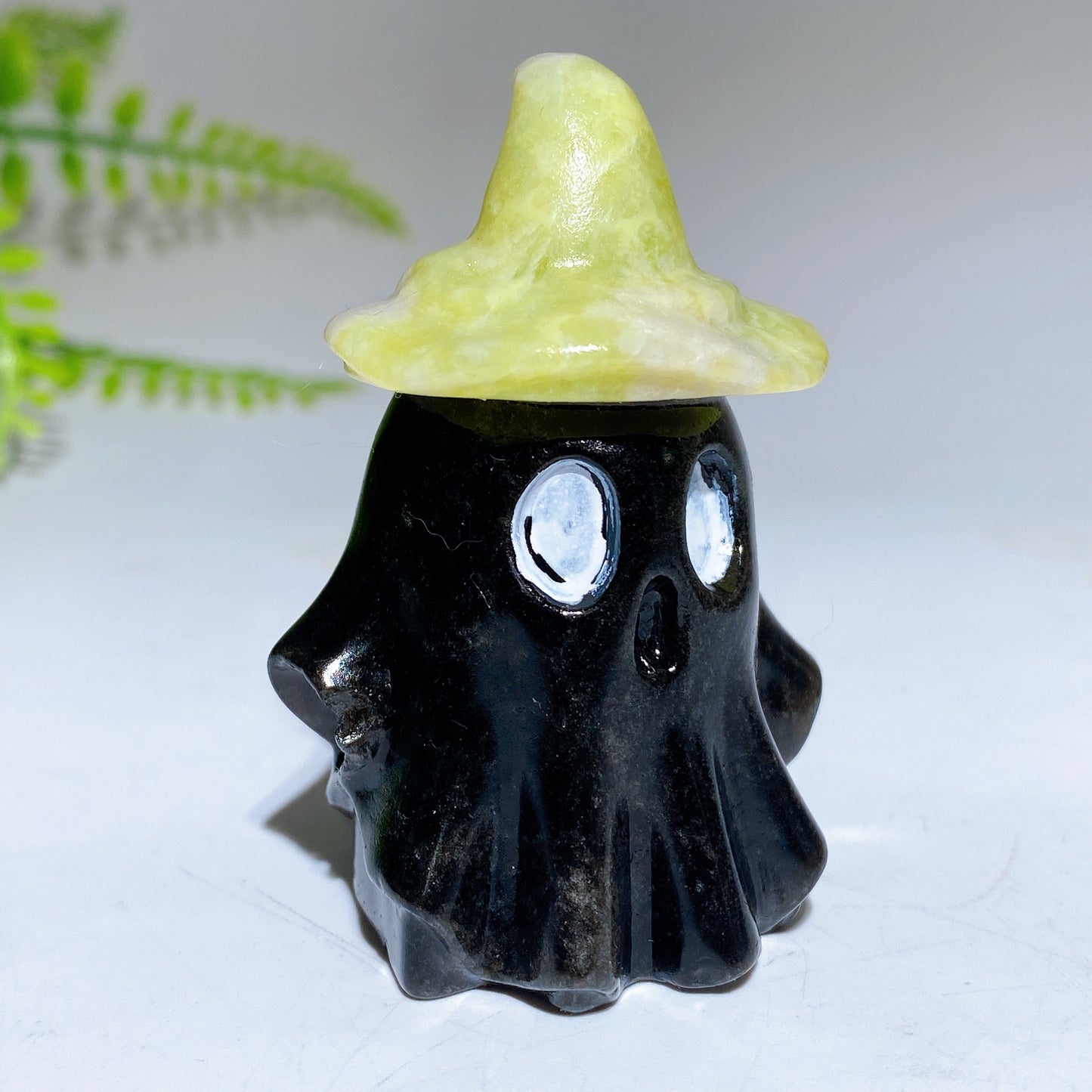 2.2" Natural Obsidian Ghost with Witch's Hat Halloween Carving Crystal Healing Bulk Wholesale