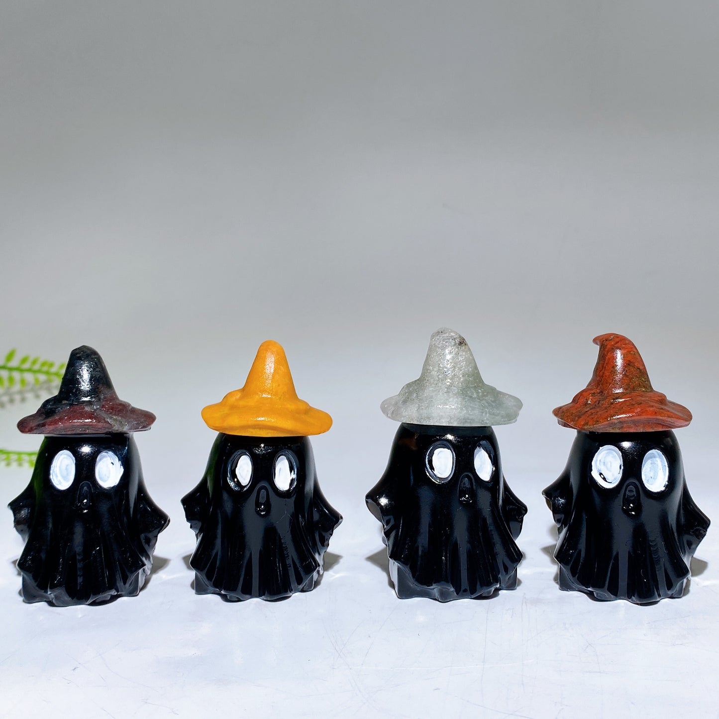 2.2" Natural Obsidian Ghost with Witch's Hat Halloween Carving Crystal Healing Bulk Wholesale