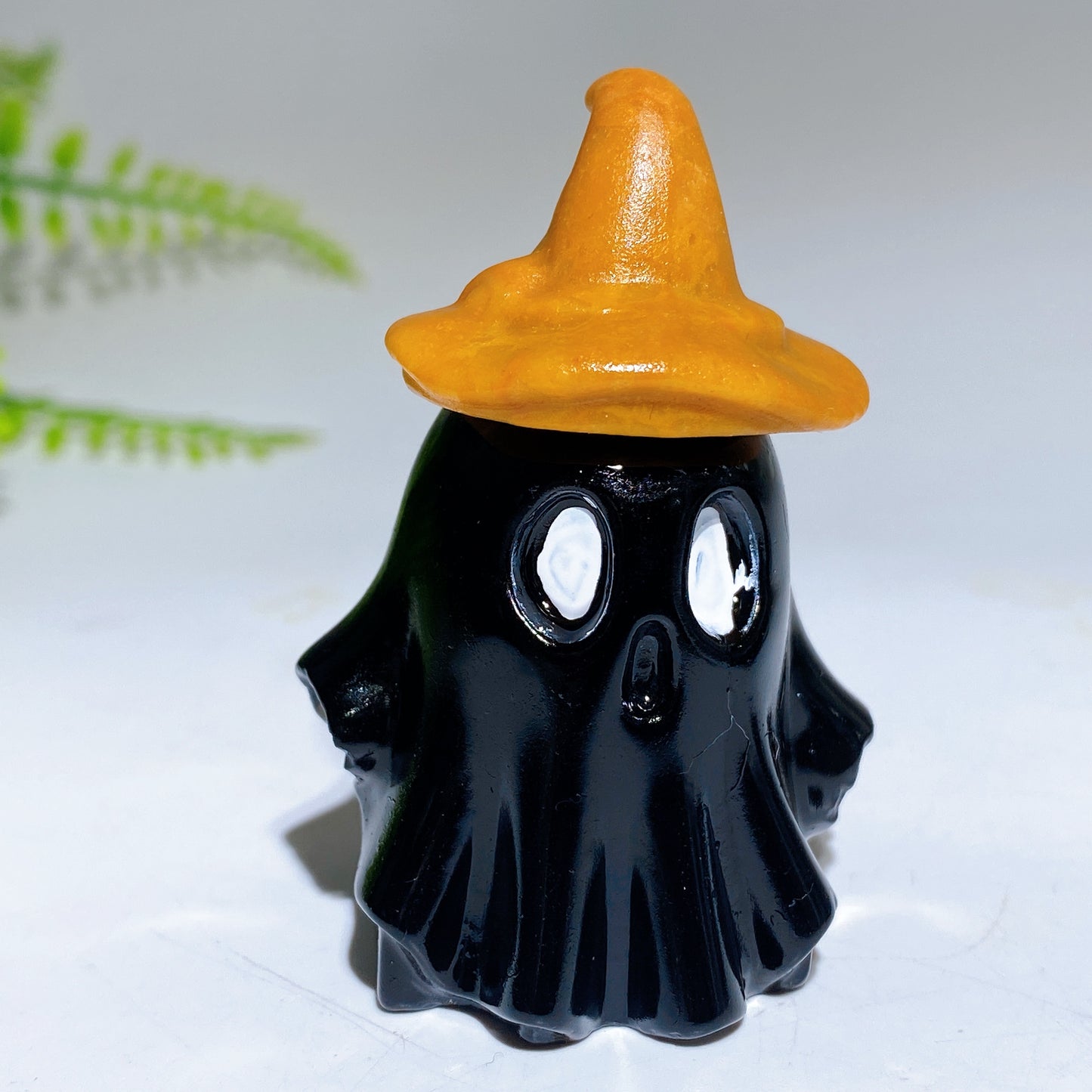 2.2" Natural Obsidian Ghost with Witch's Hat Halloween Carving Crystal Healing Bulk Wholesale