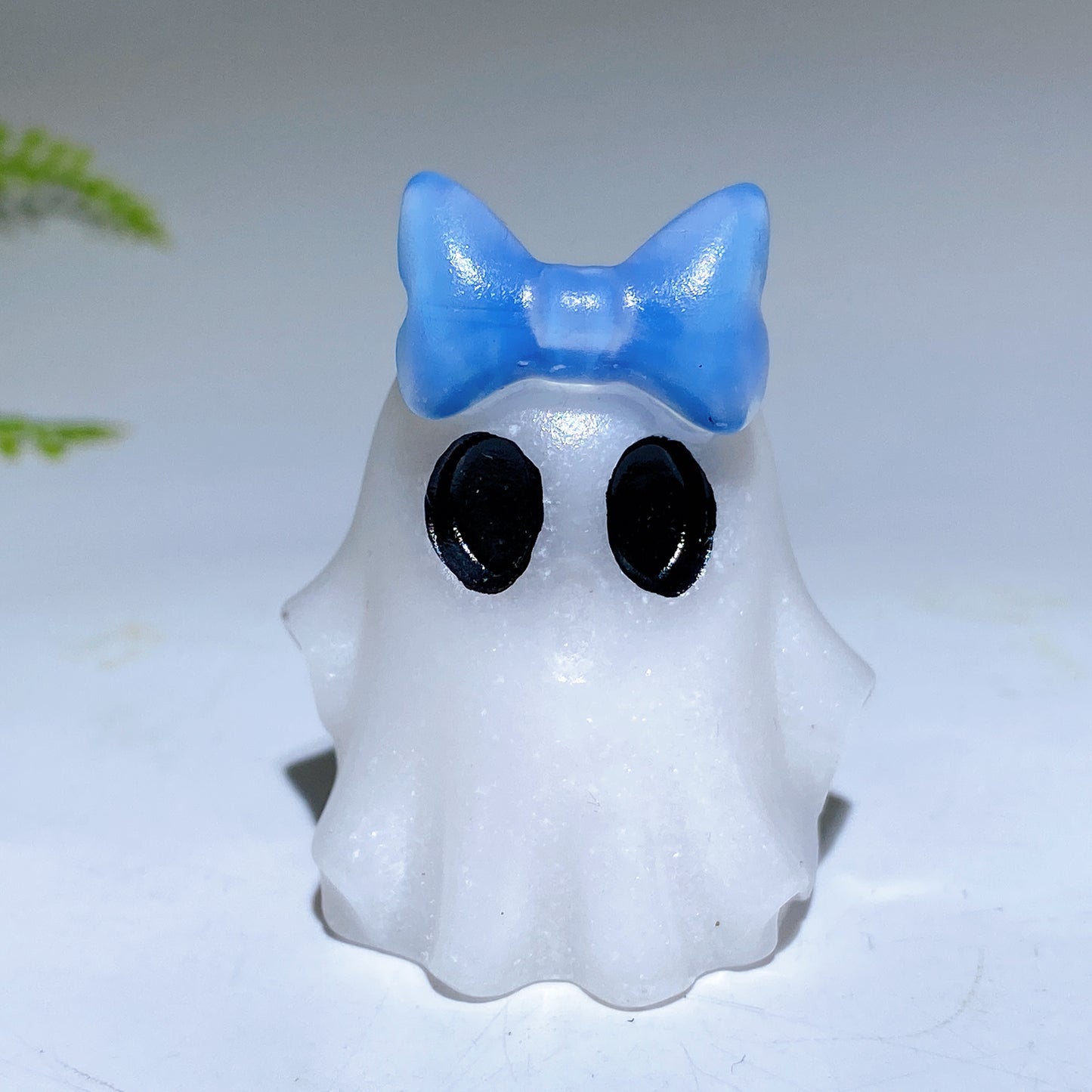 1.8" Natural White Jade Ghost with Bow Halloween Carving Crystal Healing Bulk Wholesale
