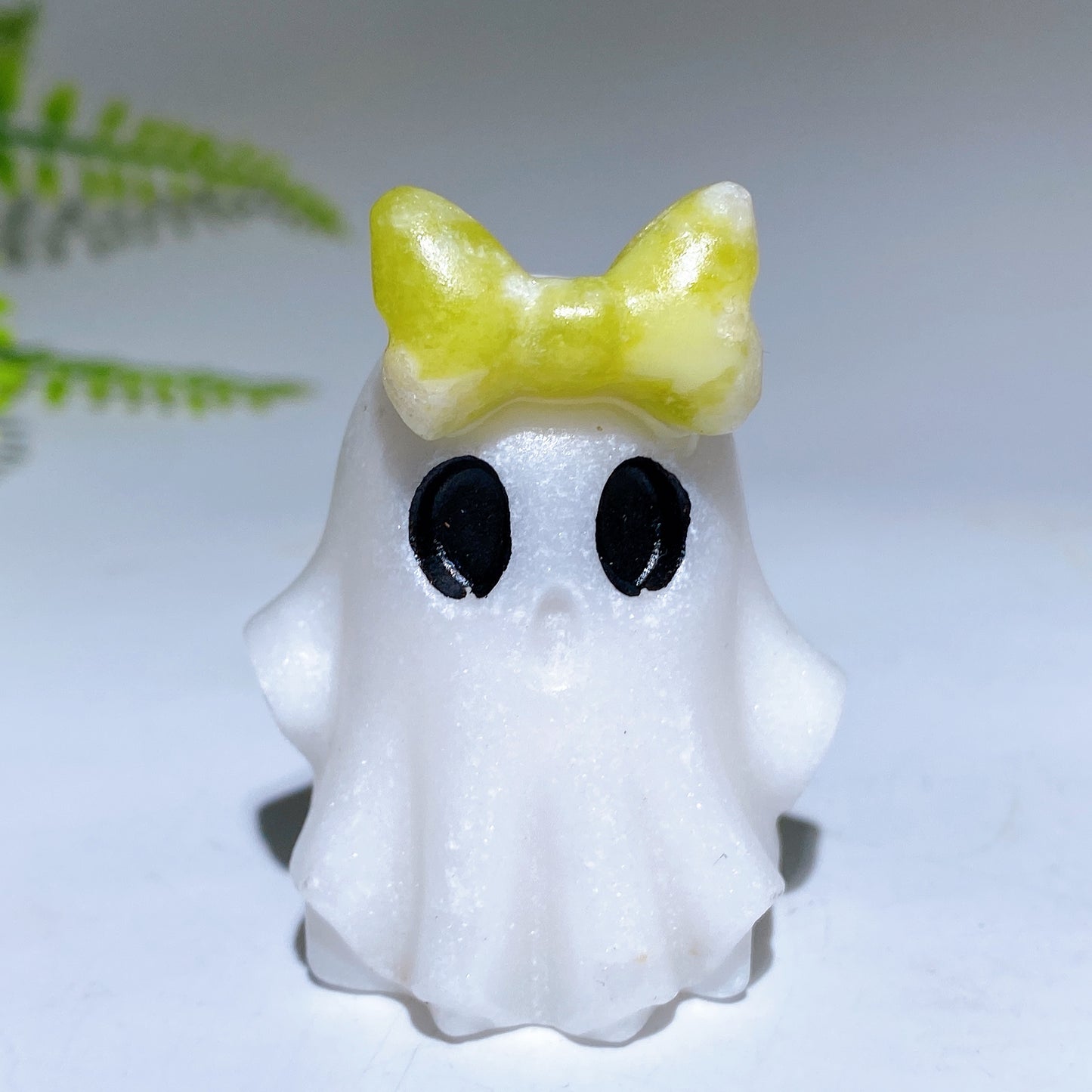 1.8" Natural White Jade Ghost with Bow Halloween Carving Crystal Healing Bulk Wholesale