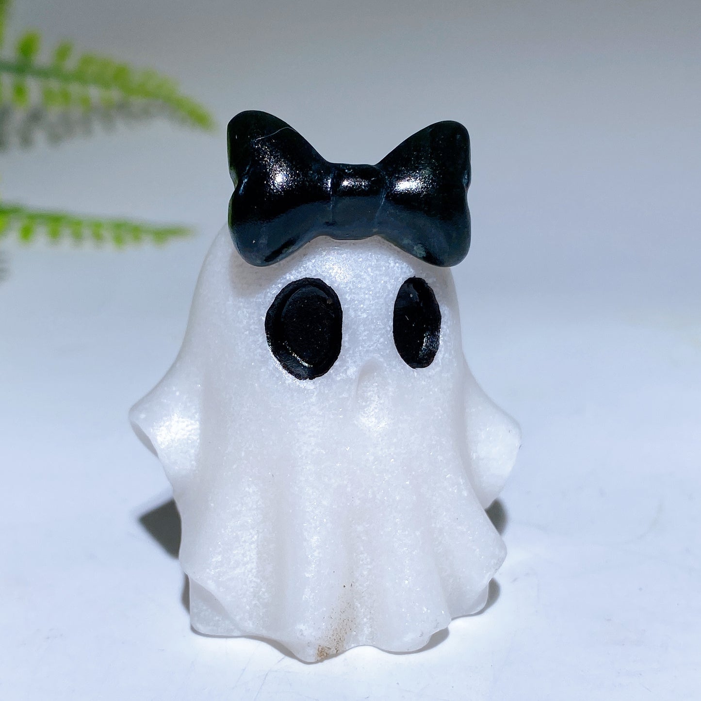 1.8" Natural White Jade Ghost with Bow Halloween Carving Crystal Healing Bulk Wholesale