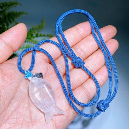 Natrual Clear Quartz Fish with Rope Necklace Crystal Healing Bulk Wholesale