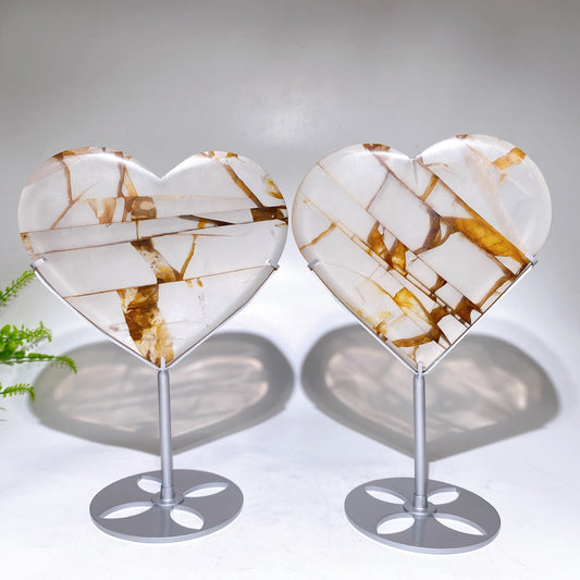 Natural Golden Healer Heart Carving with Stand Crystal Healiing Bulk Wholesale