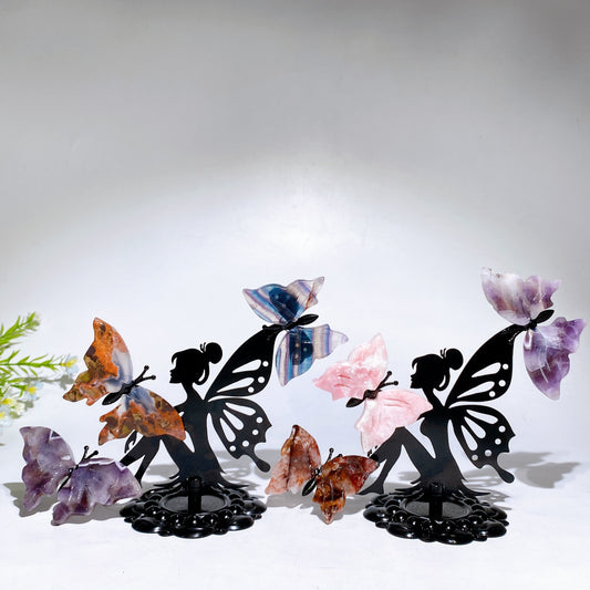 14cm Mixed Natural Crystal Fairy Butterfly Stand Crystal Healing Bulk Wholesale