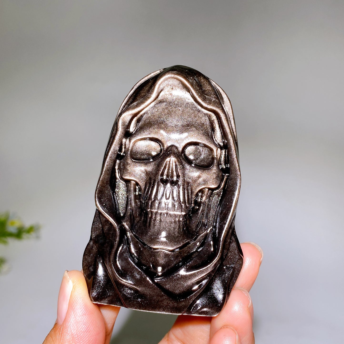 3.1"-5.9" Silver Obsidian Ghost Face Carving Crystal Healing Bulk Wholesale