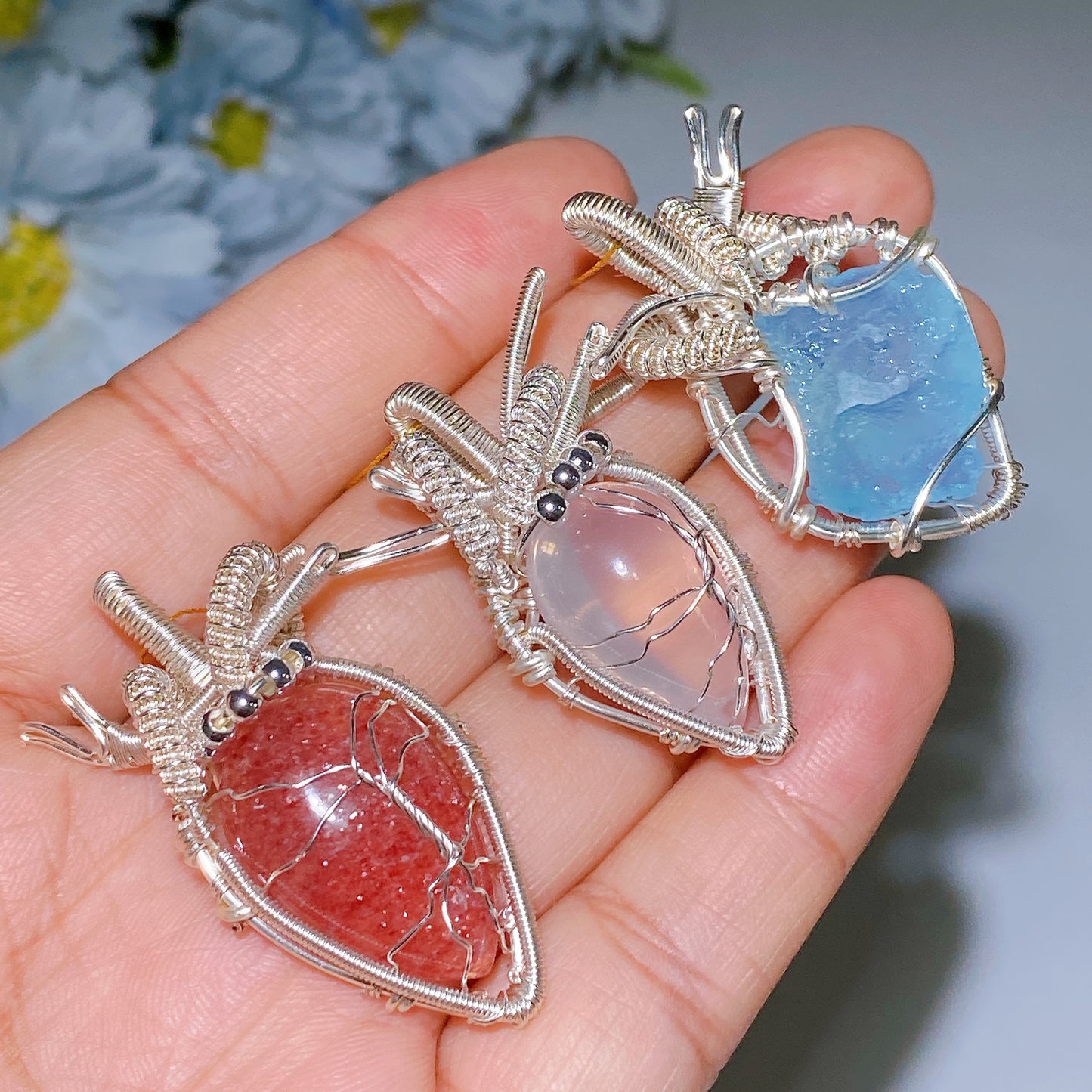 Crystal Silver Copper Wrapped Pendant Crystal Healing Bulk Wholesale