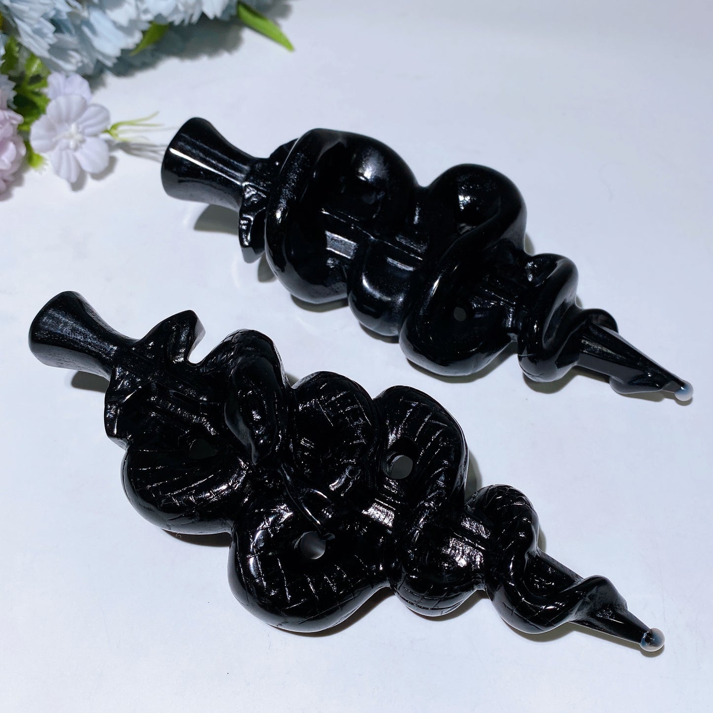 5.7" Black Obsidian Snake Sword Carving Crystal Healing Bulk Wholesale