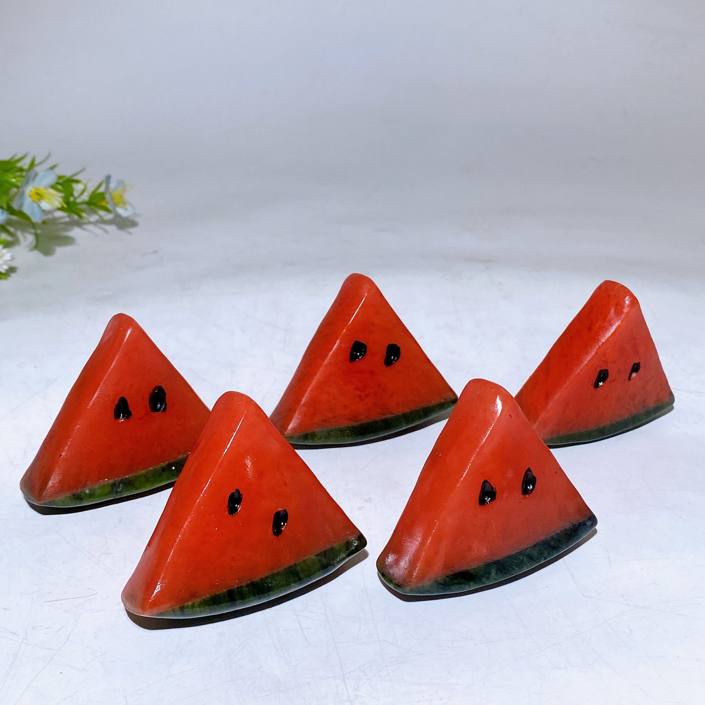 2.4" Red Smelting Serpentine Watermalon Slice Fruit Carving Crystal Healing Bulk Wholesale