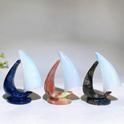 3.0" Crystal Sailboat Carving Crystal Healing Bulk Wholesale