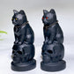 4.0" Black Obsidian Cat on Skull Carving Crystal Healing Bulk Wholesale