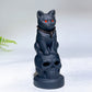 4.0" Black Obsidian Cat on Skull Carving Crystal Healing Bulk Wholesale