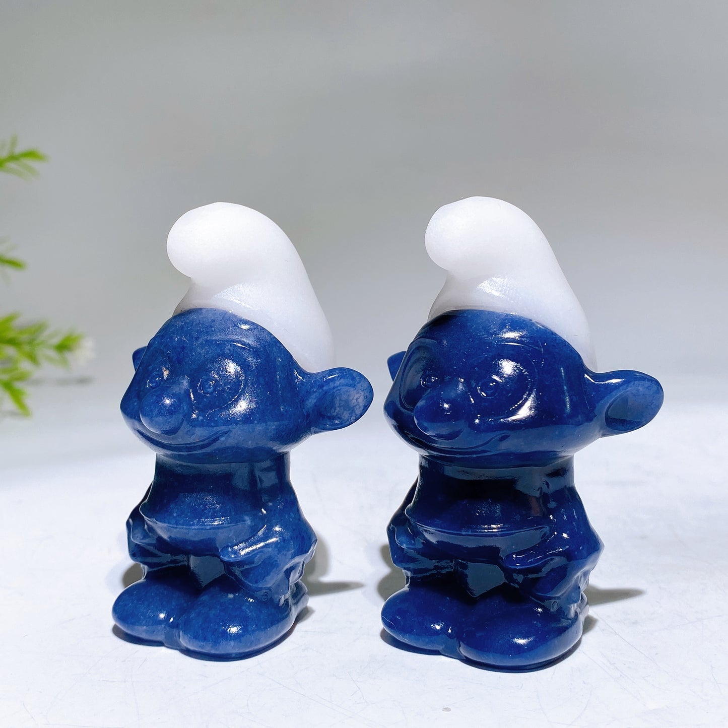2.6" Blue Aventurtine White Jade Smurf Carving Crystal Healing Bulk Wholesale