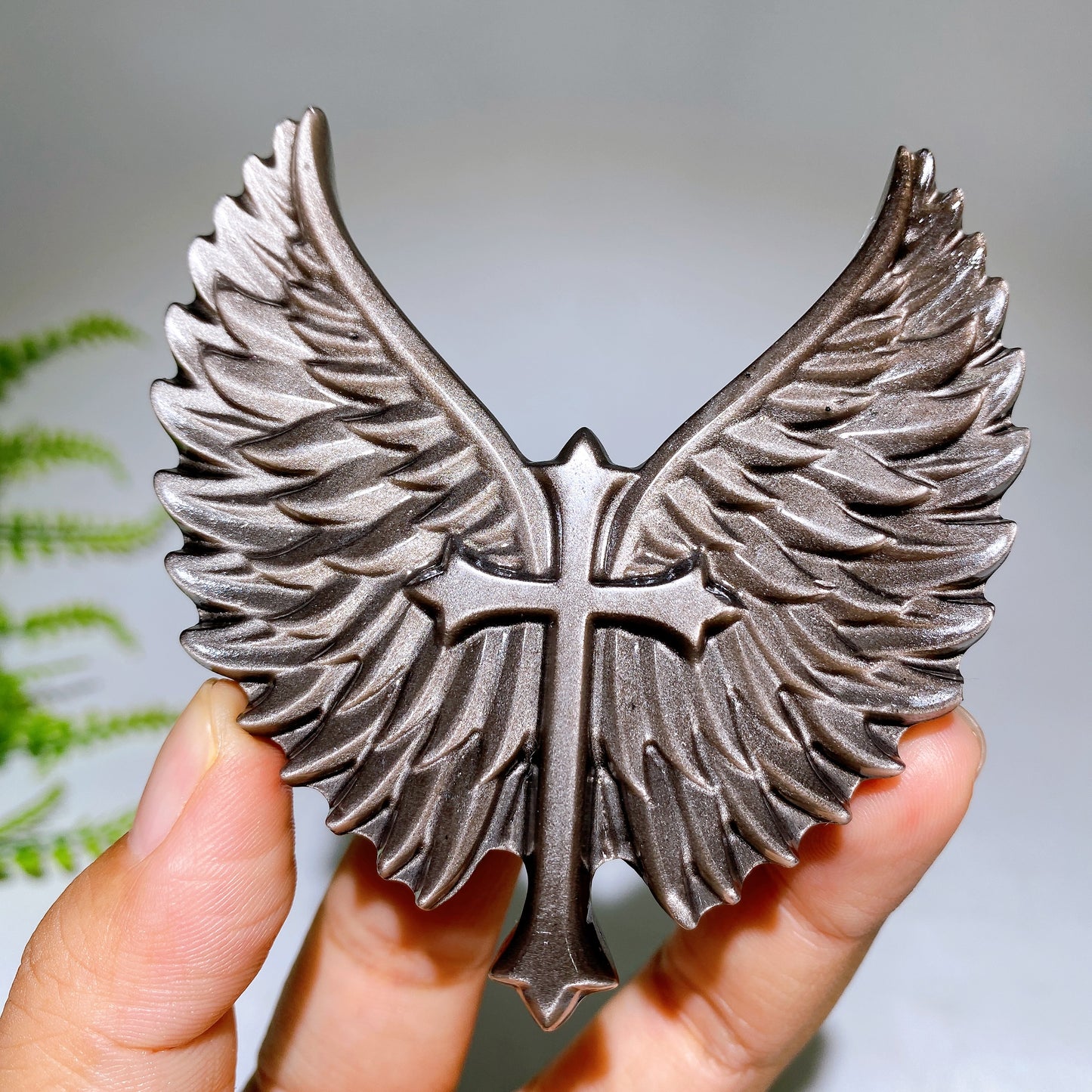 3.2" Silver Obsidian Wing Carving Crystal Healing Bulk Wholesale