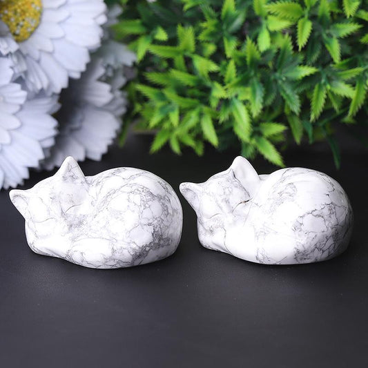 2.1" Howlite Sleepy Cat Crystal Carvings Best Crystal Wholesalers